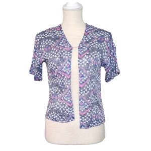 Weavers Girl Open Front Cardigan | Jr Small Blue Gray Pink